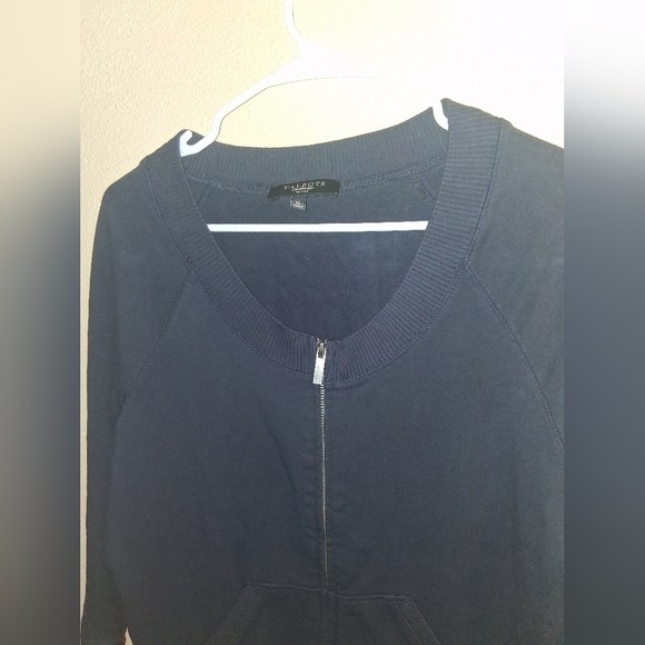 Talbots Dark Navy Zipped Cardigan Scoop Neck 3/4 Sleeve XL - Picture 2 of 6